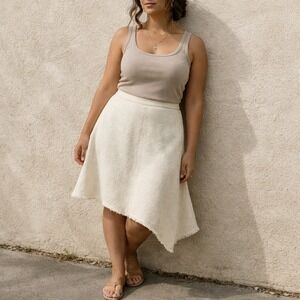RHIE Ivory Textured Asymmetrical Skirt Size 6 Angled Hem Cotton Midi Minimalist